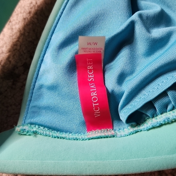 Victoria's Secret Halter Bikini Top Medium Blue Green Sparkled - Picture 3 of 4